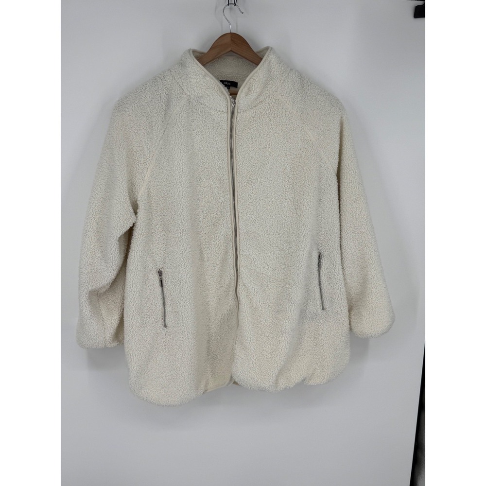 Ellos Women's Sherpa Coat Size 2X (26/28) Full Zip Ivory Warm Winter Read* N7